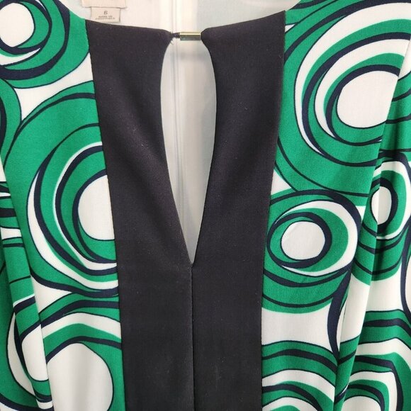 Anne Klein Green Black Circle Abstract Print Midi Keyhole Dress 3/4 Sleeve Sz 6 - Picture 7 of 14